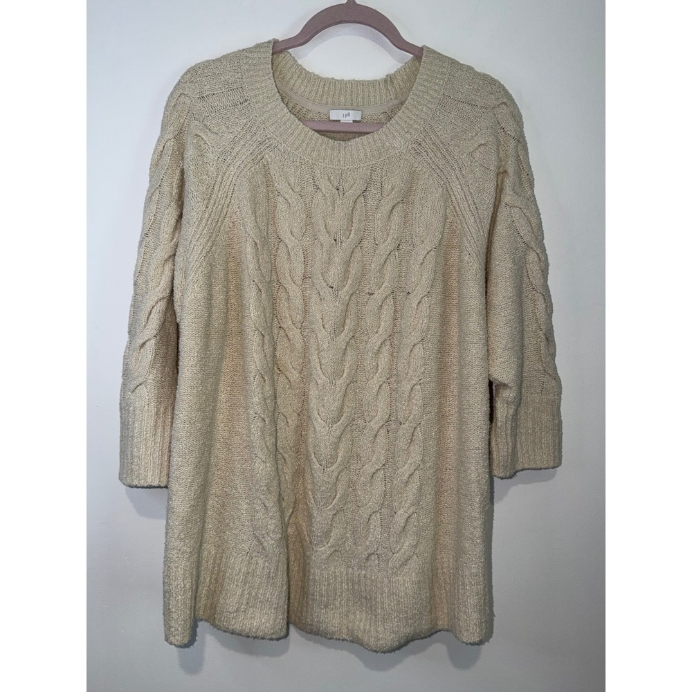 J. Jill Cream Cable Knit Raglan Sleeve Sweater XL Cotton Blend Neutral Cozy